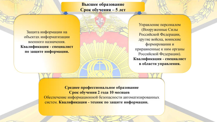 Перечень учебных заведений Министерства обороны РФ.